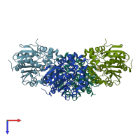 PDB entry 4ehb coloured by chain, top view.