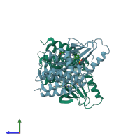 PDB entry 4ehg coloured by chain, side view.