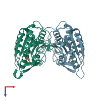 PDB entry 4ehk coloured by chain, top view.