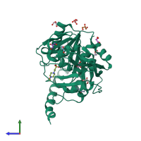 PDB entry 4ehx coloured by chain, side view.