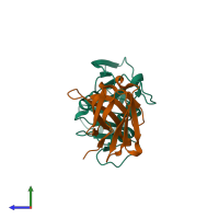 PDB entry 4eig coloured by chain, side view.
