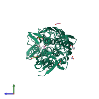 PDB entry 4eii coloured by chain, side view.