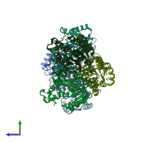 PDB entry 4eit coloured by chain, side view.
