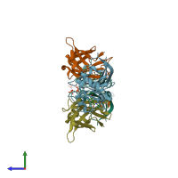 PDB entry 4ej1 coloured by chain, side view.