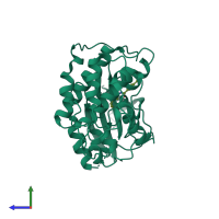 PDB entry 4ek5 coloured by chain, side view.