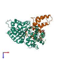 PDB entry 4ekd coloured by chain, top view.