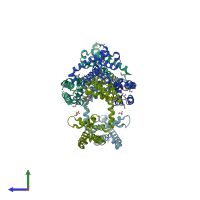 PDB entry 4ekw coloured by chain, side view.