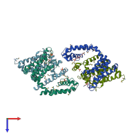 PDB entry 4ekw coloured by chain, top view.