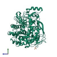 PDB entry 4el8 coloured by chain, side view.