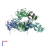 PDB entry 4elb coloured by chain, top view.