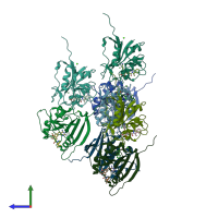 PDB entry 4ele coloured by chain, side view.