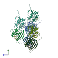 PDB entry 4elf coloured by chain, side view.