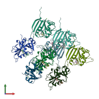 PDB entry 4elg coloured by chain, front view.