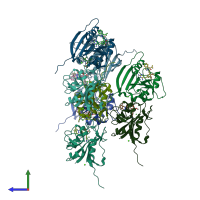 PDB entry 4elh coloured by chain, side view.