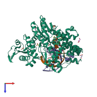 PDB entry 4elu coloured by chain, top view.