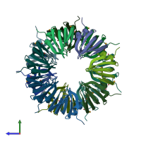 PDB entry 4emg coloured by chain, side view.