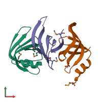 PDB entry 4emk coloured by chain, front view.
