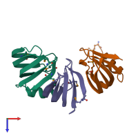 PDB entry 4emk coloured by chain, top view.