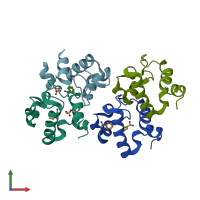 PDB entry 4emn coloured by chain, front view.