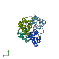 PDB entry 4emn coloured by chain, side view.