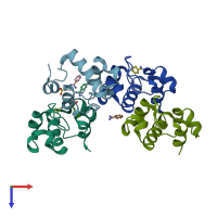 PDB entry 4emn coloured by chain, top view.