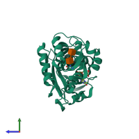 PDB entry 4emr coloured by chain, side view.