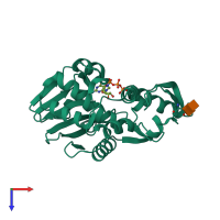 PDB entry 4emr coloured by chain, top view.