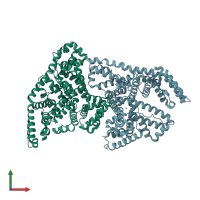 PDB entry 4emx coloured by chain, front view.