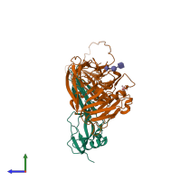 PDB entry 4en7 coloured by chain, side view.