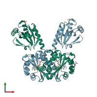 PDB entry 4eo3 coloured by chain, front view.