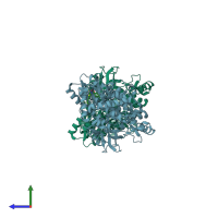 PDB entry 4eo8 coloured by chain, side view.