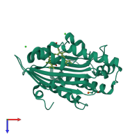 PDB entry 4eoc coloured by chain, top view.