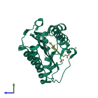 PDB entry 4eoe coloured by chain, side view.