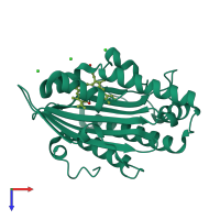 PDB entry 4eoe coloured by chain, top view.
