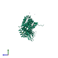 PDB entry 4eog coloured by chain, side view.