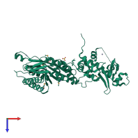 PDB entry 4eog coloured by chain, top view.