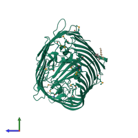 PDB entry 4epa coloured by chain, side view.