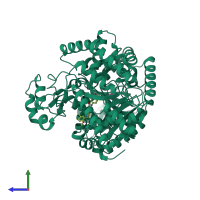 PDB entry 4eph coloured by chain, side view.