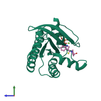Monomeric assembly 1 of PDB entry 4epw coloured by chemically distinct molecules, side view.