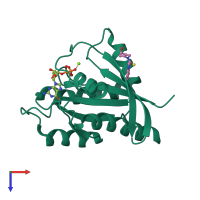 Monomeric assembly 1 of PDB entry 4epw coloured by chemically distinct molecules, top view.