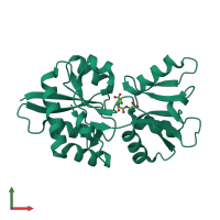 PDB entry 4eq9 coloured by chain, front view.