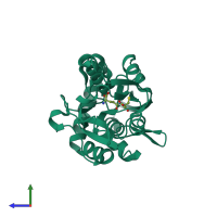 PDB entry 4eq9 coloured by chain, side view.