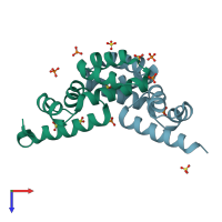 PDB entry 4eqq coloured by chain, top view.