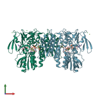 PDB entry 4eqr coloured by chain, front view.