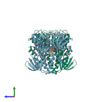 PDB entry 4eqr coloured by chain, side view.