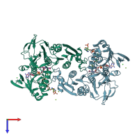 PDB entry 4eqr coloured by chain, top view.