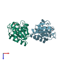 PDB entry 4erc coloured by chain, top view.