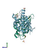 PDB entry 4erh coloured by chain, side view.