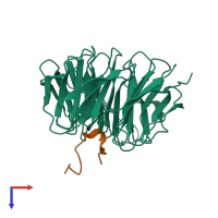 Hetero dimeric assembly 2 of PDB entry 4esg coloured by chemically distinct molecules, top view.