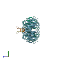 PDB entry 4esg coloured by chain, side view.